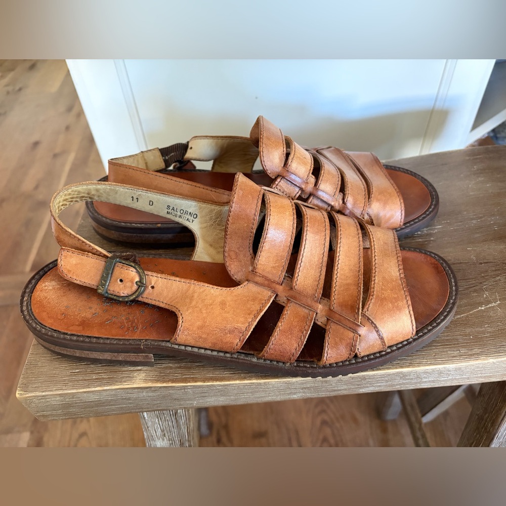Bally Mens Salerno Sandals Size 11 D cognac Made In Italy Leather Buckle